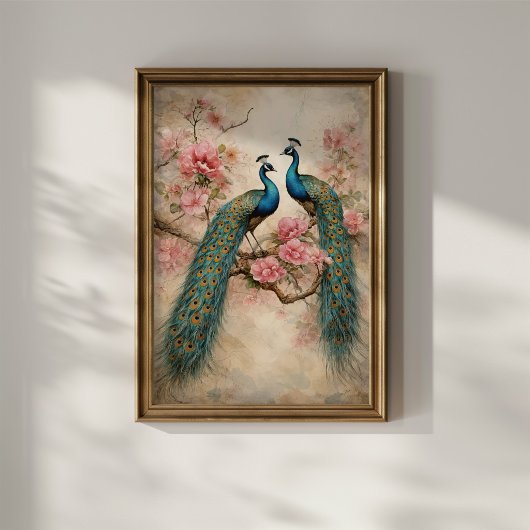 Poster Paons en fleurs