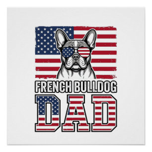 Poster Papa Bouledogue Français Patriote Vintage
