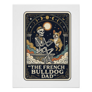 Poster Papa Bouledogue Français Vintage Squelette Tarot T