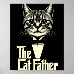 Poster Papa chat vintage papa vie papa chat heureux fête 