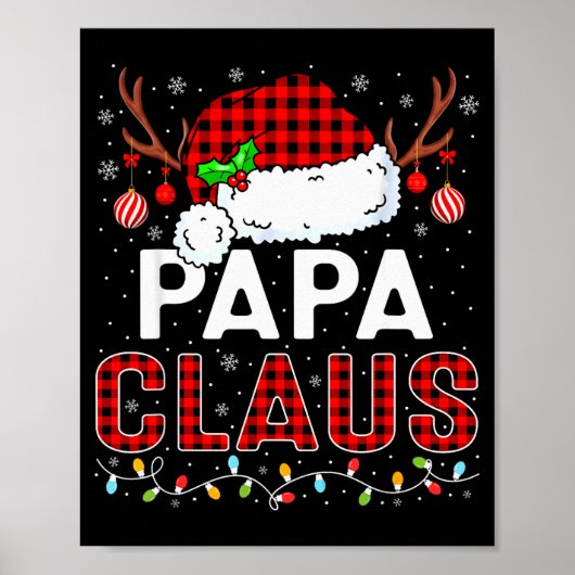 Poster Papa Claus Christmas Lights Santa Hat Pajama Famil (Devant)