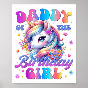 Poster Papa de la fille qui fête son anniversaire Licorne