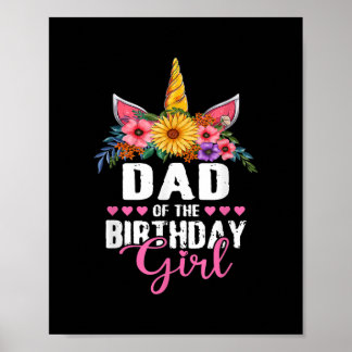 Poster Papa De L'Anniversaire Fille Unicorn Filles Famill