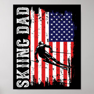 Poster Papa de ski d'hiver pour amant de ski drapeau des