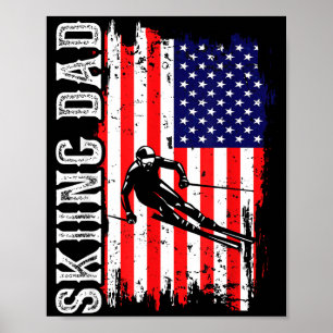 Poster Papa de ski d'hiver pour amoureux de ski drapeau a