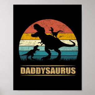Poster Papa Dinosaur Daddysaurus 2 Deux Enfants Drôle Pèr