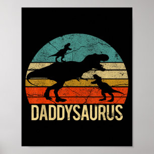 Poster Papa Dinosaure Daddysaurus 2 Deux Enfants Noël Cad