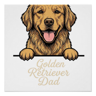 Poster Papa Golden Retriever Gravure Vintage