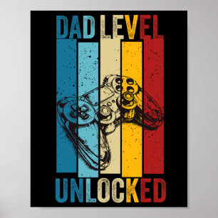 Poster Papa joueur drôle Niveau débloqué Nouveau papa Fêt
