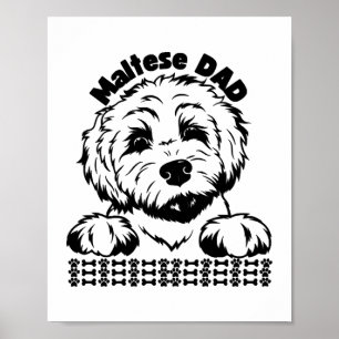 Poster Papa maltais Noir et Blanc Design Chien maltais