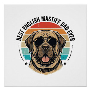 Poster Papa Mastiff Anglais Vintage Coucher de soleil Chi