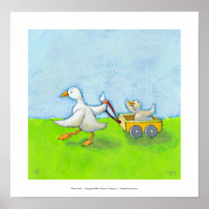 Poster Papa - Père papa canard bébé en wagon art amusant 