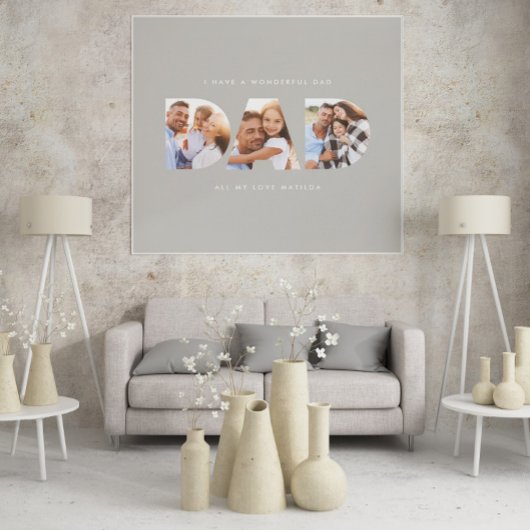 Poster Papa photo typographie moderne enfant cadeau gris
