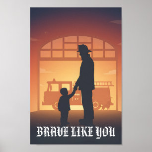 Poster Papa Pompiers Courageux Comme Vous Personnalisé
