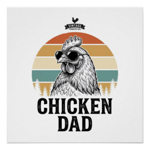 Poster Papa Poule Vintage Sunset Drôle Amateur de Poule S