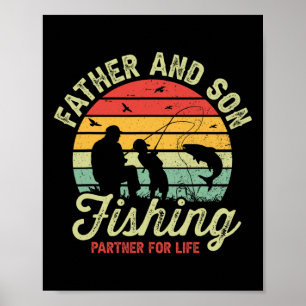 Poster Papa Rétro et fils partenaires de pêche pour la vi