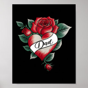 Poster Papa Rose Tatouage de coeur Valentines Jour Corres