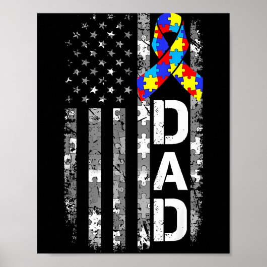 Poster Papa sensibilisation à l'autisme drapeau États-Uni (Devant)