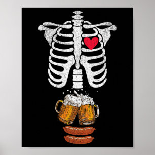 Poster Papa Skeleton Halloween Bière Saucisse Drôle Pregn