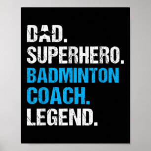 Poster Papa Superhero Badminton Entraîneur Funny Badminto