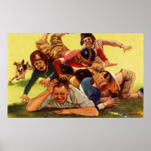Poster Papa vintage jouant les enfants du football W et