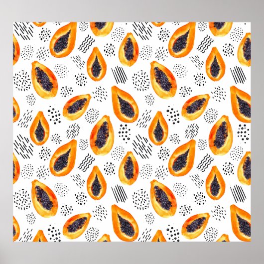 Poster Papaya fruits : motif d'aquarelle abstraite. (Devant)
