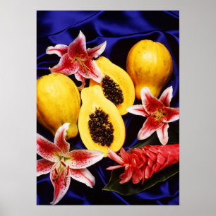 Poster Papayes hawaïennes avec des lis et des fleurs de