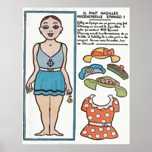 Poster Paper Doll, Woman Beach, France