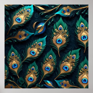 Poster Papercut Peacock Feathers Motif