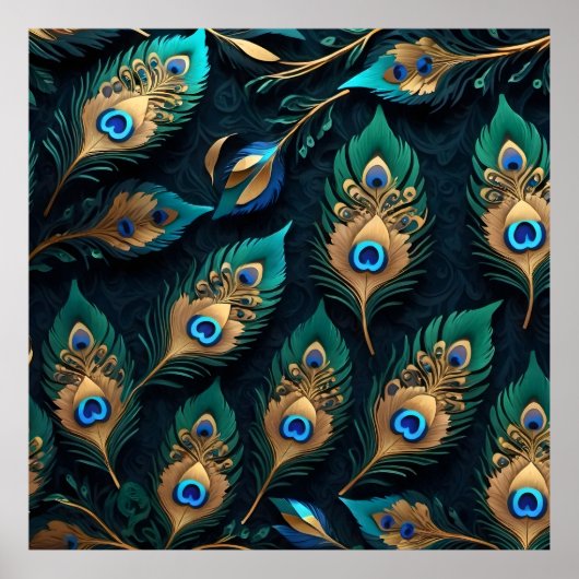 Poster Papercut Peacock Feathers Motif (Devant)