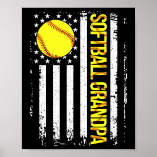 Poster Papi au softball Drapeau américain Vintage Ic Jour