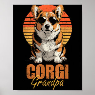 Poster Papi Corgi Rétro Drôle Amateur de Chien Vintage
