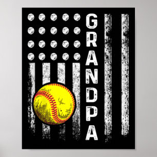 Poster Papi de softball Drapeau américain Fête des pères