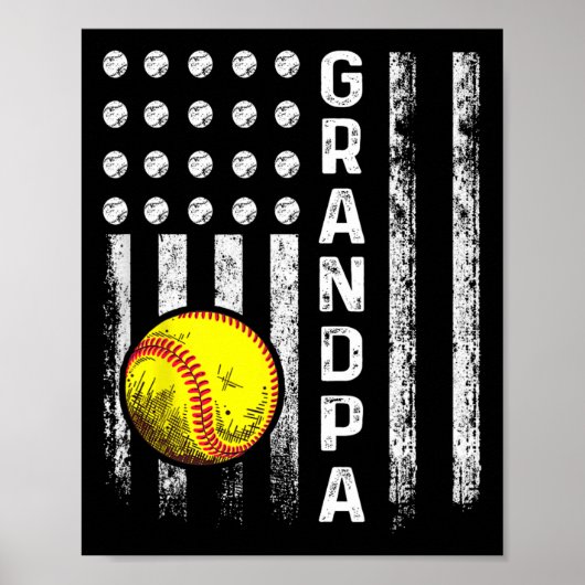 Poster Papi de softball Drapeau américain Fête des pères (Devant)