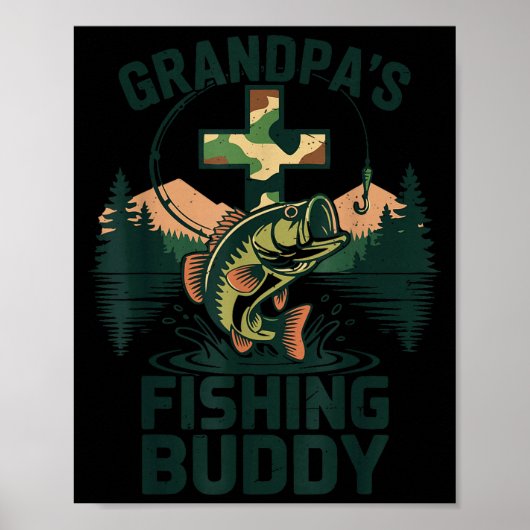 Poster Papi en bas âge, copain de pêche, camouflage, bass (Devant)