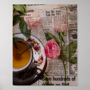 Poster Papier à l'ancienne écriture à la main et roses ro