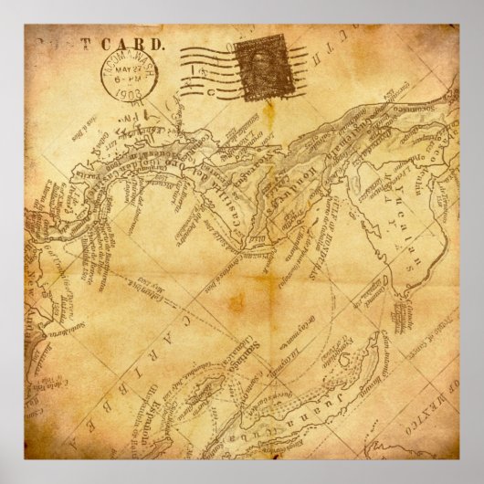 Poster Papier arrière - plan de carte vintage (Devant)