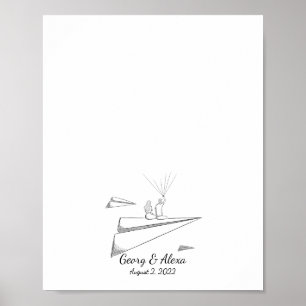 Poster Papier Avion Love Thumbprint Livre d'invités