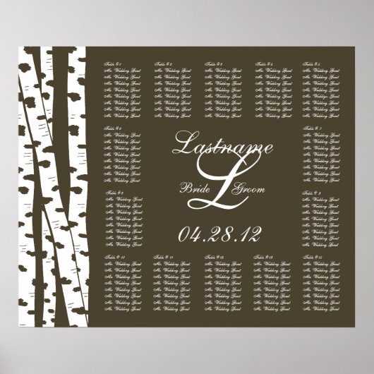 Poster Papier blanc Birch Trees Mariage Seing Chart (Devant)
