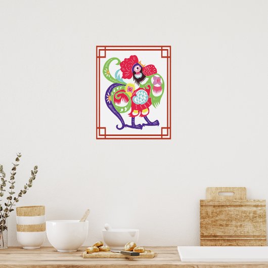 Poster Papier chinois Zodiac Rooster (Cuisine)