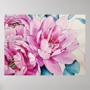 Poster Papier d'affiche Pink Peonies Floral Watercolor Ar