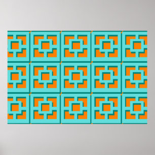 Poster Papier d'affiche rétro turquoise et orange (Matte)