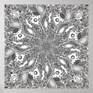 Poster Papier de mandala en feuille noire et blanche