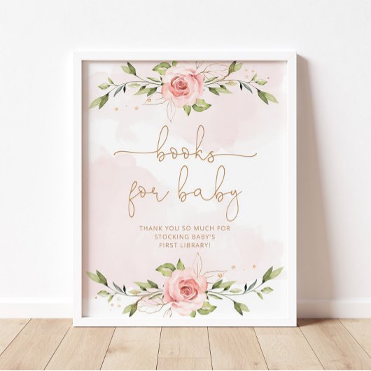 Poster Papier doré rose floral pour bébé Livres pour bébé