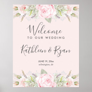 Poster Papier Élégant Floral Vintage Rose Gris Toute Coul