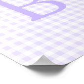 Poster Papier Lavande Pastel et Gingham Monogrammé Blanc (Coin)