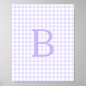 Poster Papier Lavande Pastel et Gingham Monogrammé Blanc (Devant)