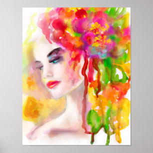 Poster Papier (Matte) Dessin couleur de l'eau. Fem