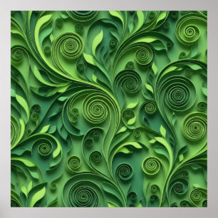 Poster Papier numérique à motif de quilling vert