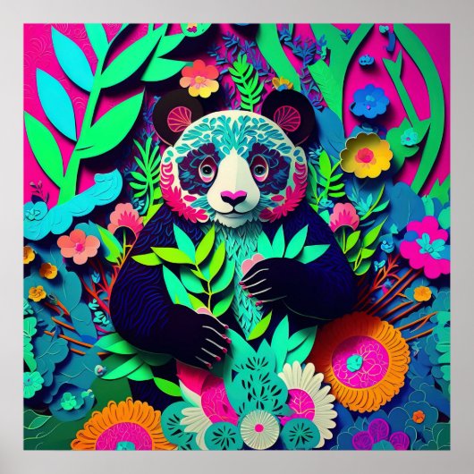 Poster Papier Panda Rainbow Faux coupé (Devant)